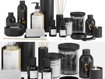 Modern Minimalist Black Bathroom Accessories With Soap Dispensers Storage Jars And Aromatherapy Sticks 3d model