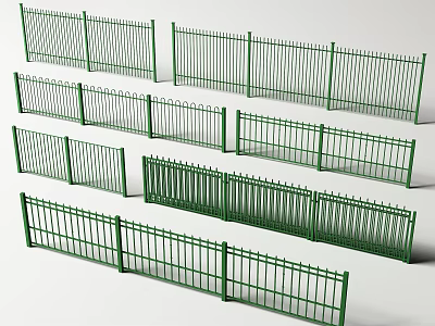 Durable Green Metal Railings With Various Design Styles For Fencing 3d model