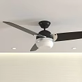 Modern Ceiling Light With Black Fan White Lamp And Small Spotlights On Light Textured Wall