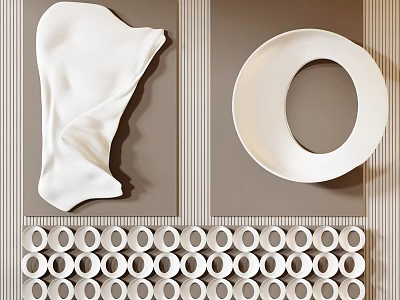 Elegant White Wall Decor With Circular Elements And Textured Brown Background 3d model