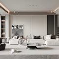 Modern Living Room Interior With White Sofa Black Chair Coffee Table Wall Art And Plant