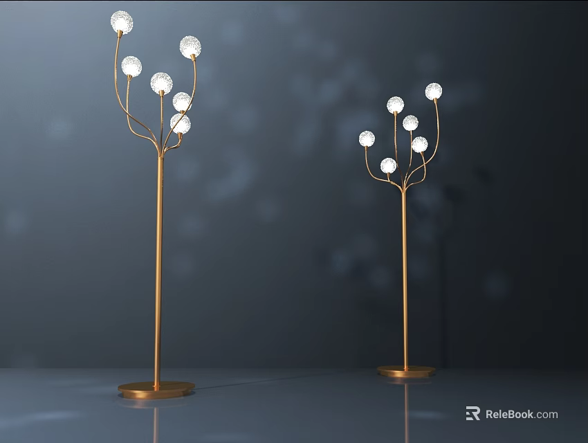 Modern Floor Lamps with Golden Stand and Multiple Spherical Bulbs in Elegant Lighting Design 3d model 