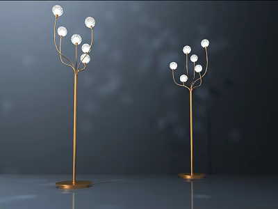 Modern Floor Lamps with Golden Stand and Multiple Spherical Bulbs in Elegant Lighting Design 3d model