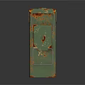 Vintage Green Metal Storage Box With Rustic Details And Text Labels