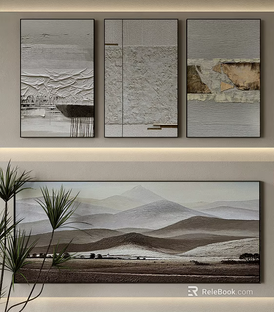 Textured Abstract Paintings With Neutral Tones For Modern Home Wall Decor 3d model 