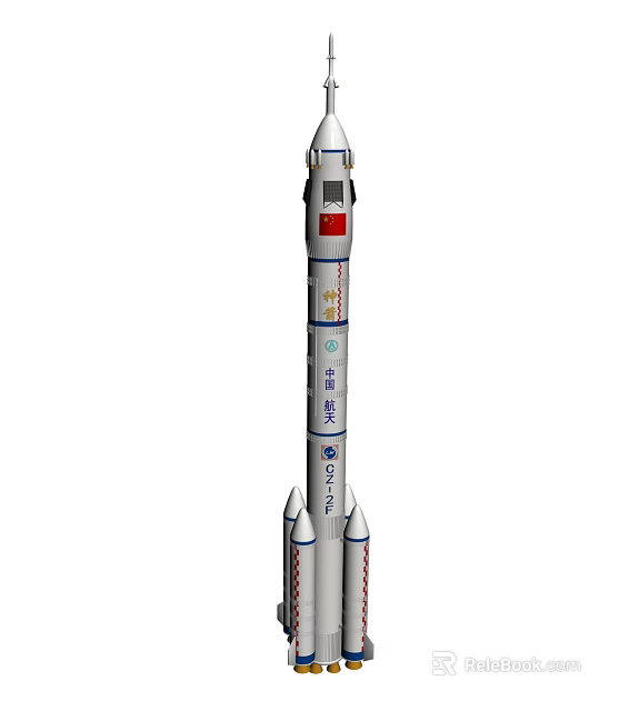 China Aerospace Long March Rocket With Red National Flag And Boosters 3d model 