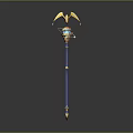 Blue And Gold Decorative Staff With Golden Top And Colorful Ornamental Details