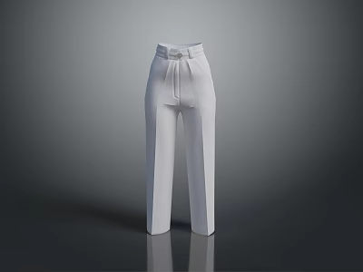White High Waisted Trousers With Belt Detail Straight Leg Stylish Textured Fabric 3d model