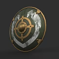 Ancient Shield With Green White Surface Gold Edges Cross Design And Central Metal