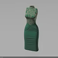 Turquoise Dress with Floral Lace Top and Sleeveless Fitted Waist Design
