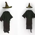 Green Witch Robe And Witch Hat Set For Halloween Costume With Distressed Edges