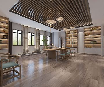 New Chinese Tea Shop Exhibition Hall 3d model