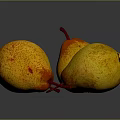 Fresh Ripe Juicy Yellow Red Speckled Pears on Dark Reflective Surface