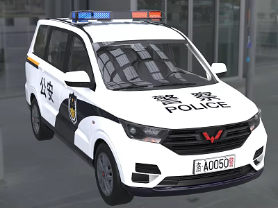White Police Van With Roof Emergency Lights And Public Security Markings 3d model