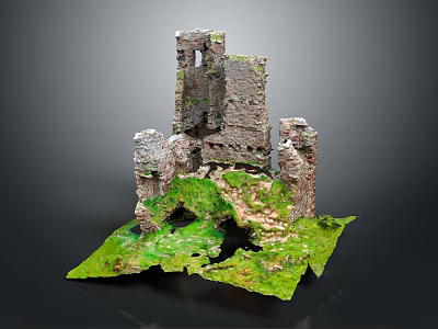 Ancient Castle Ruins With Broken Stone Walls And Green Vegetation Surrounding 3d model