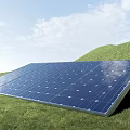 Solar Panel Installed on Green Grass Field Under Blue Sky with White Clouds 3d model