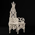 Elegant White Wooden Leisure Chair With Intricate Carved Patterns On Backrest And Armrests