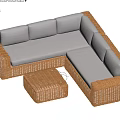 Outdoor Wicker Sofa And Coffee Table Set With Light Gray Cushions Glass Top Stone Patio
