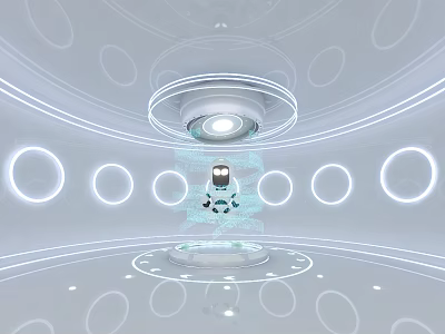 Futuristic Robot Interior With Circular Glowing Lights And Sleek White Design 3d model