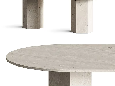 Round Light Colored Stone Dining Table With Pedestal Legs And Smooth Surface 3d model