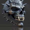 Game Movie Character With Spiked Skull Mask Cracked Surface And Sharp Teeth Design
