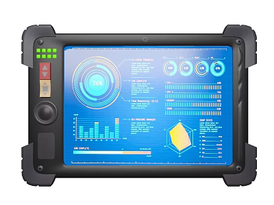 Rugged Medical Tablet Device With Circular Indicators Bar Graphs And Yellow Graphics 3d model