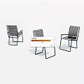 Three Modern Leisure Chairs With Plaid Seat Cushions And Metal Frames For Indoor Outdoor Use