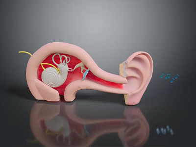 Human Ear Anatomical Model Showing Internal Cochlea Ossicles And External Features 3d model