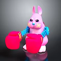 Cute Pink Rabbit Toy Figure With Blue Robot Arms And Red Boxing Gloves