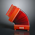 Red Accordion Musical Instrument With Wooden Body Bellows And Keys