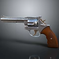 3D Rendered Classic Revolver With Silver Metal Barrel And Wooden Grip