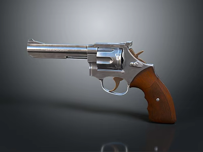 3D Rendered Classic Revolver With Silver Metal Barrel And Wooden Grip 3d model