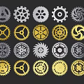 Industrial Equipment Gears With Various Metallic Designs And Mechanical Components