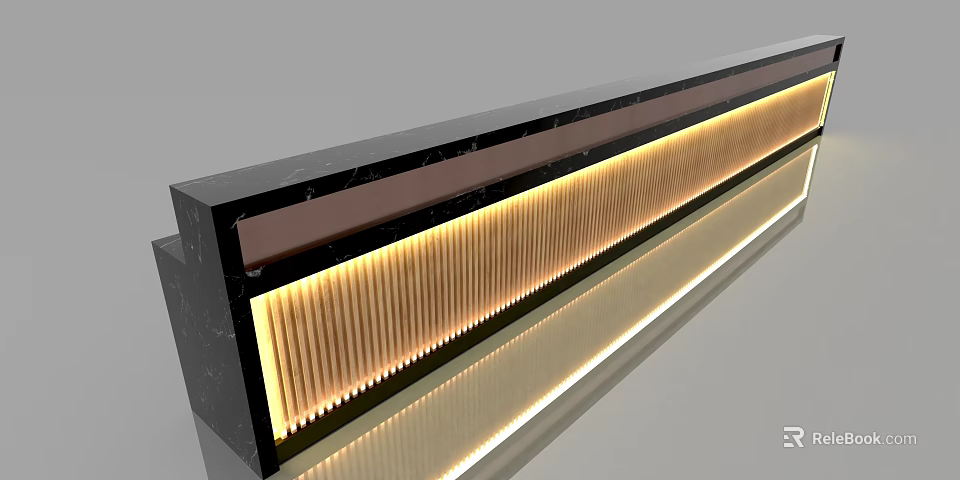 Modern Bar Counter With Striped Panel Black And Brown Trim Warm Lighting 3d model 