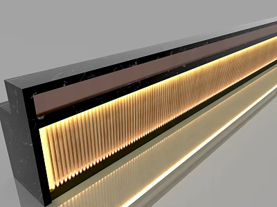 Modern Bar Counter With Striped Panel Black And Brown Trim Warm Lighting 3d model