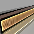 Modern Bar Counter With Striped Panel Black And Brown Trim Warm Lighting