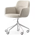 Comfortable Beige Fabric Leisure Chair with Padded Armrests Black Metal Five-Star Base and Swivel Wheels