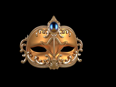 Elegant Ornate Golden Mask Featuring Blue Gemstone And Intricate Designs 3d model
