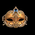 Elegant Ornate Golden Mask Featuring Blue Gemstone And Intricate Designs