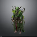 Mystical Forest Character Costume With Green Robe Antler Headdress And Plant Decorations