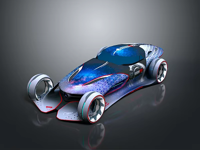 Futuristic Concept Car with Starry Sky Pattern Streamlined Design and Unique Wheels 3d model