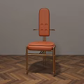 Modern Leather Dining Chair With Brass Legs Button Tufted Back On Herringbone Wooden Floor