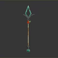 Decorative Staff With Green Diamond Top Wing Structure Red Ornament Brown Shaft And Green Sphere