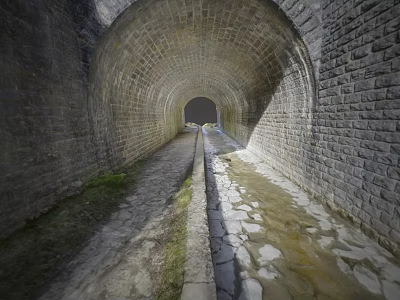 Brick Tunnel Interior With Arch Structure Ground Passage Stone Slabs And Grass 3d model