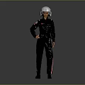 Pilot In Flight Suit With Helmet Standing Against Gray Background 3d model
