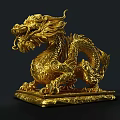 Golden Dragon Shaped Decorative Ornament With Intricate Carvings And Square Base