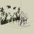 Detached Villa with Brown Roof and Balcony Near Waterfront and Palm Trees