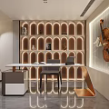Modern Study Room Interior With Illuminated Shelves Desk Chair And Violin Decor
