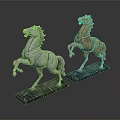 Standing Horse Statues in Silver and Gold with Marble Base 3d model