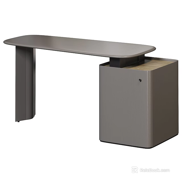 Modern Office Desk With Rectangular Top And Storage Cabinet Minimalist Design For Workspace 3d model 